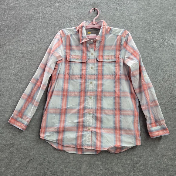 Eddie Bauer Women Top Small Plaid Travex Button Up Collar Long Sleeve Mesh Nylon - Picture 1 of 8
